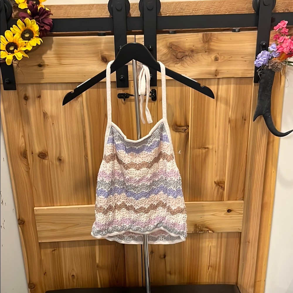 American Eagle Outfitters Pastel Striped Knit Crop Halter Top